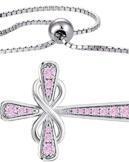 YL Cross Bracelet 925 Sterling Silver Infinity Sideways Link Bracelet Birthstone Jewelry for Women