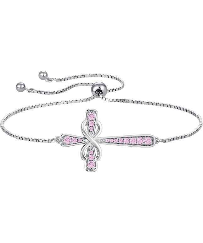 YL Cross Bracelet 925 Sterling Silver Infinity Sideways Link Bracelet Birthstone Jewelry for Women