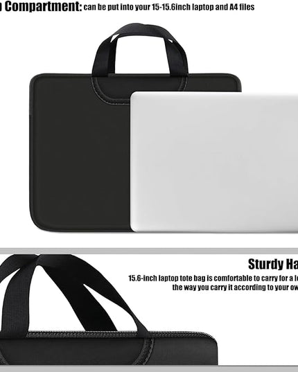 Laptop Sleeve Bag 15.6 Inch, Durable Traveling Briefcase Handle Bag & with Extra Pockets, Computer Protective Case Compatible for 15 15.6 inch HP, Dell, Acer, Asus, Black