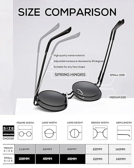KALIYADI Round Polarized Sunglasses for Men Women Retro Metal Hippie Circle Style Sun Glasses UV Protection