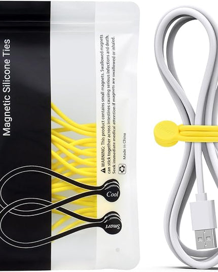 SMART&COOL Reusable Silicone Magnetic Cable Ties for Bundling and Organizing, Holding Stuff, Book Markers, Fridge Magnets, Assorted Color, 7.16'' (10-Pack, Yellow)