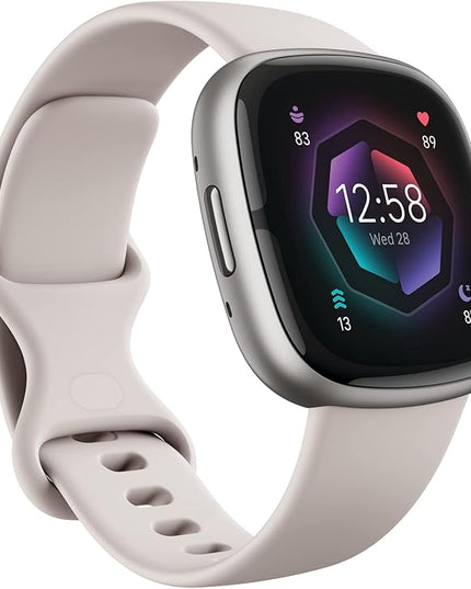Fitbit Sense 2 Advanced Health and Fitness Smartwatch with Tools to Manage Stress and Sleep, ECG App, SpO2, 24/7 Heart Rate and GPS, Lunar White/Platinum, One Size (S & L Bands Included)