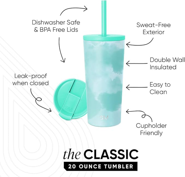 Simple Modern Classic Tumbler with Lid and Straw | Insulated Iced Coffee Cup Reusable Stainless Steel Water Bottle Travel Mug | Gifts for Women Men Her Him | 20oz | Ocean Tide