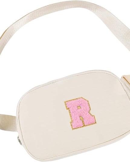 Glratn Initial Letter Fanny Pack for Girls,Patch Belt Bag,Toddler Crossbody Bags，Gifts for 3 4 5 6 7 8 9 10 11 37 Year Old Teens Kids,Christmas Graduation Gifts for Teen Girls ，(Beige-R)