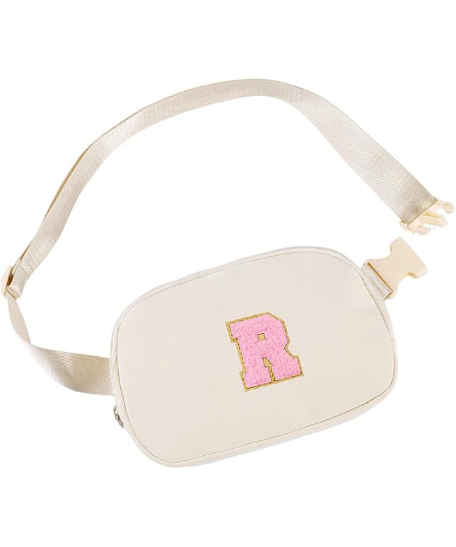 Glratn Initial Letter Fanny Pack for Girls,Patch Belt Bag,Toddler Crossbody Bags，Gifts for 3 4 5 6 7 8 9 10 11 37 Year Old Teens Kids,Christmas Graduation Gifts for Teen Girls ，(Beige-R)
