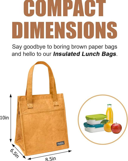 Fmeida Insulated Lunch Bag Women Men, 6.75L Small Lunch Bags with Multiple Pockets, Reusable Thermal Cooler Tote for Work, Office, Picnic, Travel | Hook and Loop Closure, Paper