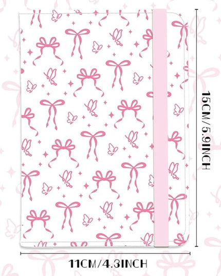 Pink Bow Ties Leather Passport Holder Cover Butteryfly Travel Wallet Passport Case with Credit Card Slots for Women Men Travelling Essentials for Flying