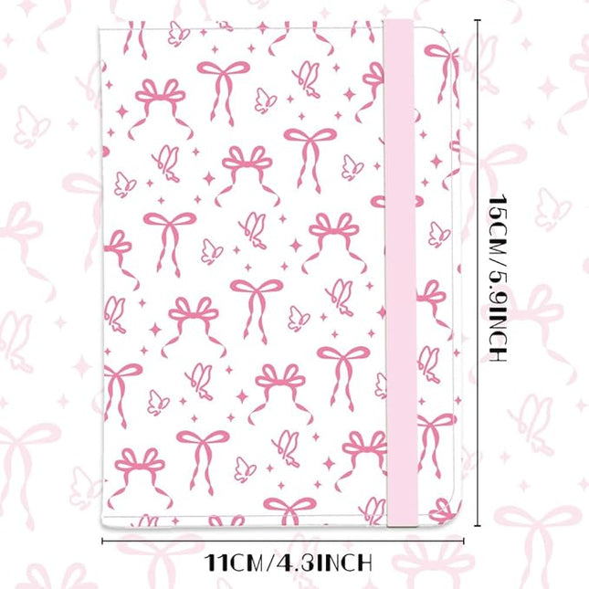Pink Bow Ties Leather Passport Holder Cover Butteryfly Travel Wallet Passport Case with Credit Card Slots for Women Men Travelling Essentials for Flying