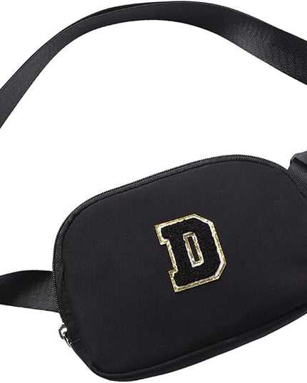 Glratn Initial Letter Belt Bag Crossbody Bags Fanny Pack For Girls，Birthday Gifts for 6 7 8 9 10 11 12 13 14 15 Year Old Girls,Purse for Kids,Cute Teen Trendy Stuff Travel Essentials.（Black-D）