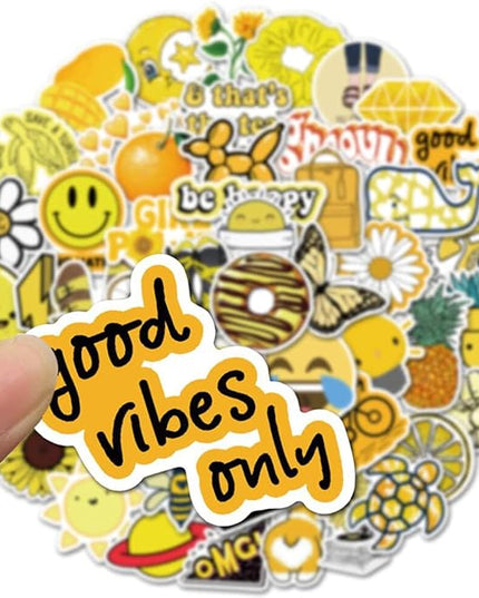 Girl's Yellow Cute Water Bottle Stickers 50 PCS Waterproof Laptop Aesthetic Stickers for Teens Kids