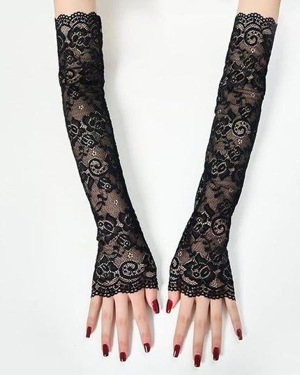 Specell Black Lace Rose Gloves Women