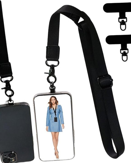 Adjustable Lanyard for Phone, Camera, Name Tags, ID card, Keychain and Wristlet Straps with 2 phone pads(Black)
