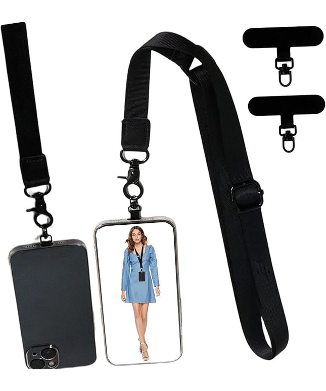 Adjustable Lanyard for Phone, Camera, Name Tags, ID card, Keychain and Wristlet Straps with 2 phone pads(Black)