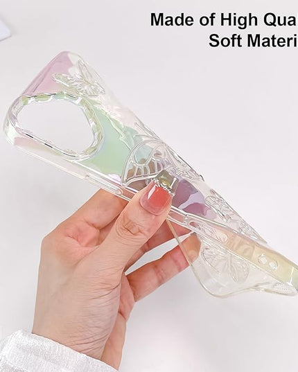 Cute Case for iPhone 16 Plus Case for Women Girls, with 3D Butterflies Pattern Design, Aesthetic Clear Iridescent Glitter Kawaii Girly Rainbow Protective Phone Cover