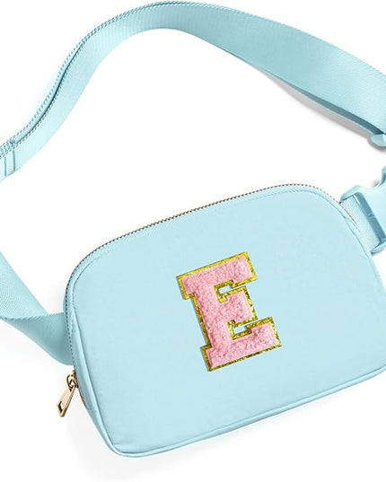 Gitus Gifts for 7 8 9 10 11 Year Old Girls Belt Bag Fanny Pack Crossbody Bags with Initial Letter Patch Birthday Gifts for Daughter Sister Friends Teen girls (Icing Blue-E)