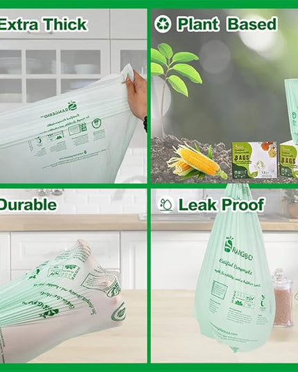 100% Home Compostable Trash Bags 13 Gallon Tall Kitchen, 50 Count, 0.9 Mil, Kitchen Compost Bags, Large Compostable Bags US BPI ASTM D6400 and OK Compost Home Certified