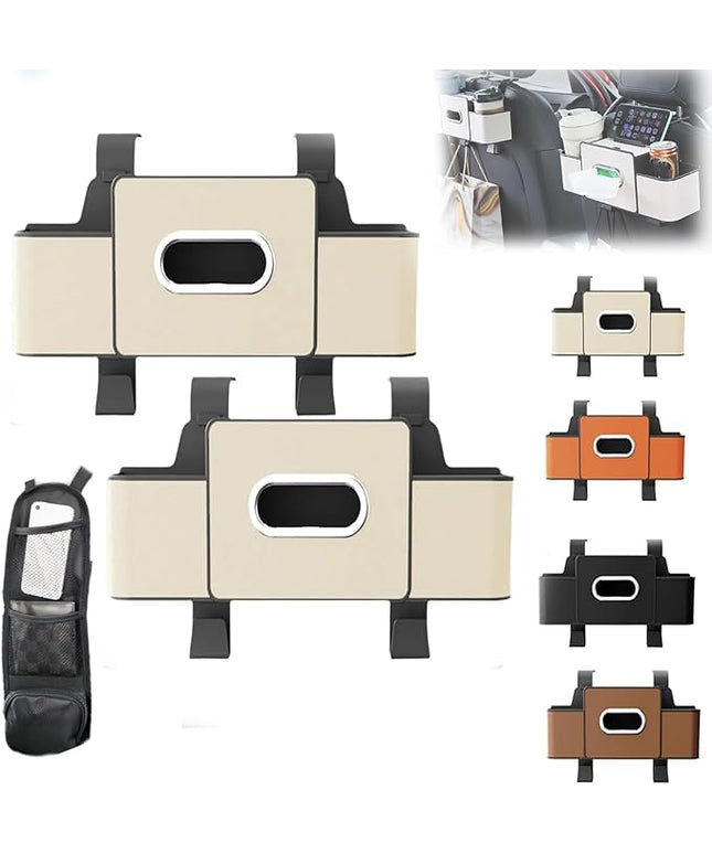 Car Organizers and Storage Box, Car Organizers and Storage Box Behind Set, 4 in 1 Multifunctional Cars Organizer and Storage Back Seat for Hold Phone, Drinks, Handbag, Universal Fit (White*2)