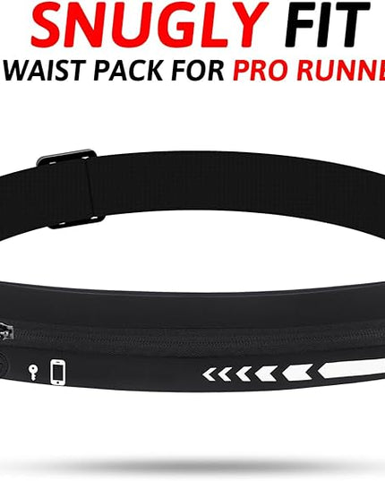 USHAKE Slim Running Belt for Women Men-Runners Phone Holder Fanny Pack, Adjustable, Bounce Free Waist Pouch bag for Workout, Money Belt, Run Gear Accessories Black