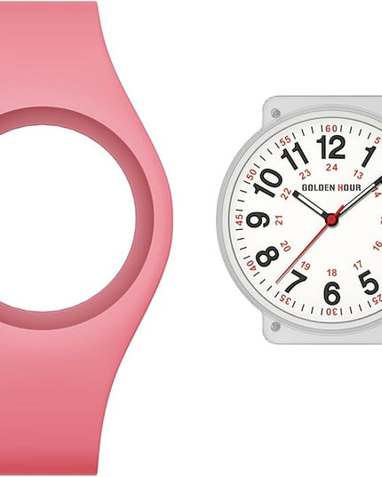 GOLDEN HOUR Waterproof Sports Analog Unisex Watches for Nurse Medical Professionals, Students - Military Time Glowing Easy to Read Dial, Jelly Silicone Strap
