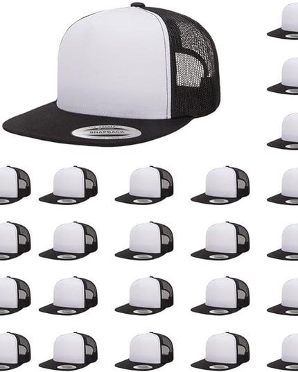 Yupoong 5-Panel YP Classic Trucker Cap | High Profile Flat Visor Snapback | OSFM | Bulk Packs Available