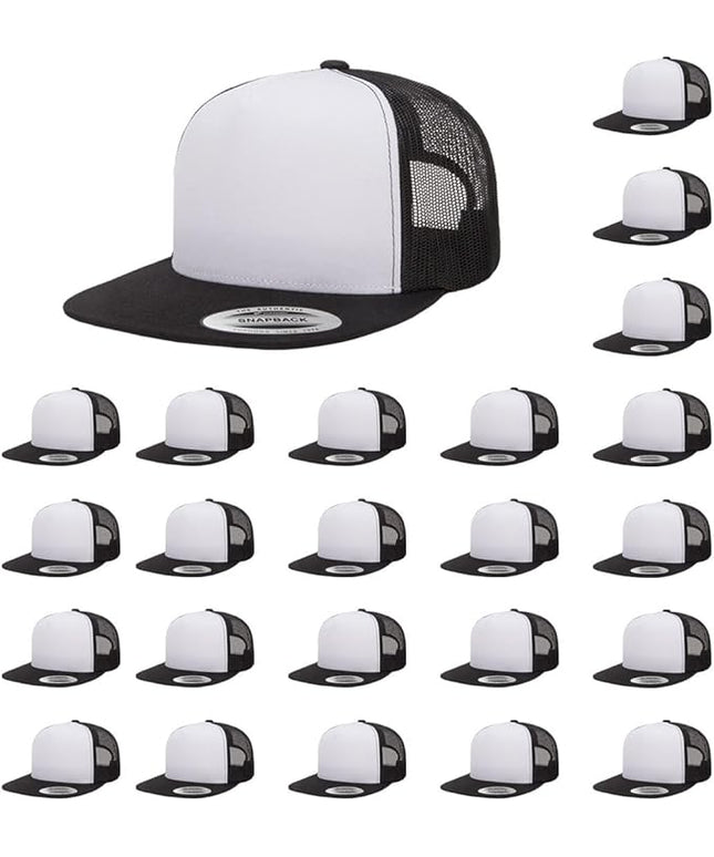 Yupoong 5-Panel YP Classic Trucker Cap | High Profile Flat Visor Snapback | OSFM | Bulk Packs Available