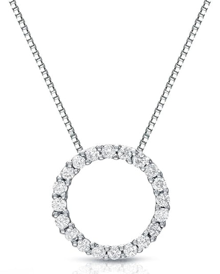 Diamond Wish 1/6 to 1 Carat Diamond Circle of Life Round Pendant Necklace for Women in 14k Gold (I1-I2, cttw) on 18 Inch Long Chain with Spring Ring Clasp