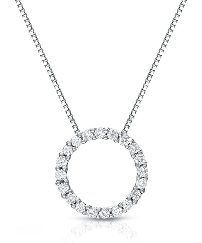 Diamond Wish 1/6 to 1 Carat Diamond Circle of Life Round Pendant Necklace for Women in 14k Gold (I1-I2, cttw) on 18 Inch Long Chain with Spring Ring Clasp