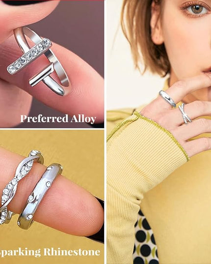 KISS WIFE Goldenen Silvery Black Kunckle Rings Set for Women, Dainty Simple Trendy Cute Stackable Finger Rings Pack, Perfect for Stacking Layering on Thumb and Knuckle, Mixed Size, Jewelry Gift
