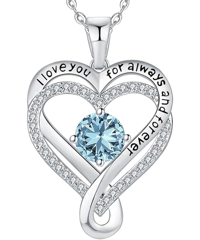 Jewelry for Women Wife Infinity Heart Birthstone I Love You Necklace S925 Anniversary Women Necklaces for Her Wife Birthday Gift Ideas, Birthday Present for Girlfriend Mom Daughter Sterling Silver