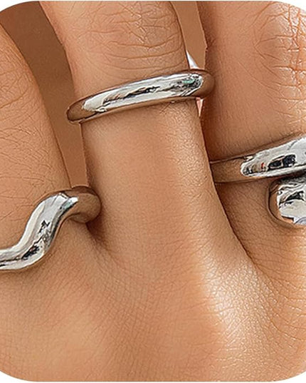 GiftInBox Gold Chunky Rings Set for Women Open Stacking Knuckle Ring Adjustable Round Dome Rings Set Minimalist Irregular Statement Women Ring Jewelry Gift