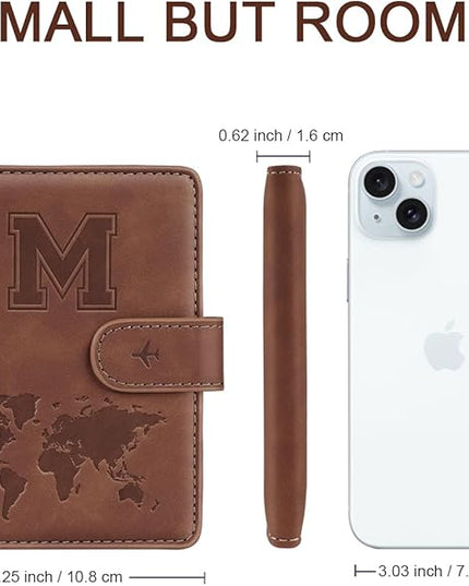 Passport Holder Wallet Cover Personalized Letter A-Z Travel Wallet RFID Blocking Passport Cover Wallet Case for Travel Passport Book Holders for Women and Men, Brown-M