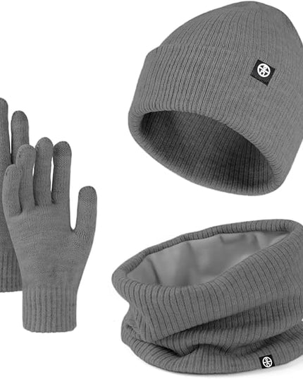 Warm Winter Beanie Hat & Scarf Gloves Set Stylish Knit Skull Cap for Men Women