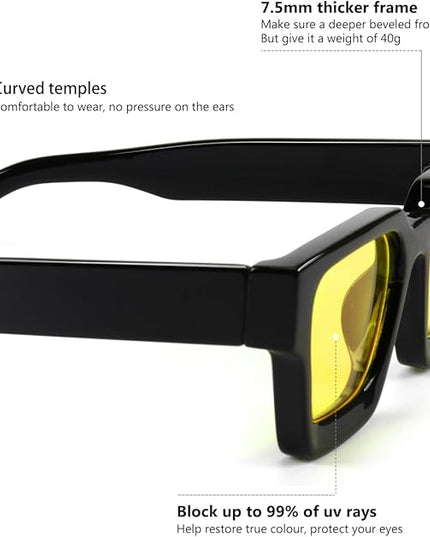 Trendy Square Sunglasses for Men Women Fashion Thick Rectangle Sun Glasses UV Protection Shades Designer Style