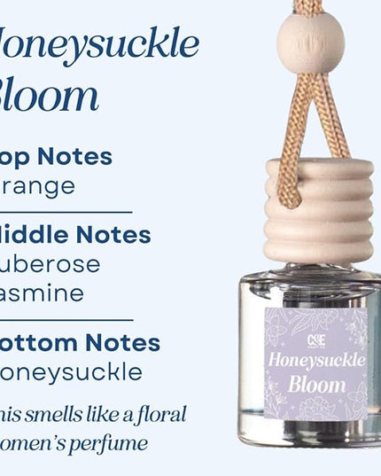 C&E Craft Co Hanging Car Air Freshener Diffuser 2 Pack, Long Lasting Fragrance Oil Car Freshener, Glass Bottle Auto Air Freshener, Made in USA (Honeysuckle Bloom)
