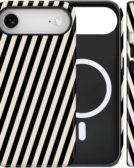 Magnetic for iPhone 17 Air Case Cute Diagonal Stripes Phone Case, Shockproof Slim TPU and Hard PC Protective Phone Cover Compatible with MagSafe Designed for Women Girls,Black and White