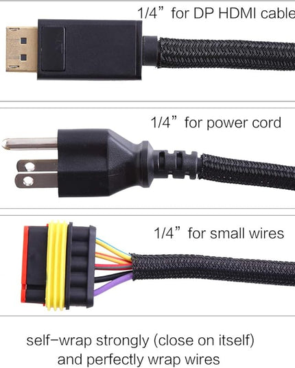 Alex Tech 10ft - 1/4 inch Cord Protector Wire Loom Tubing Cable Sleeve Split Sleeving For USB Cable Power Cord Audio Video Cable – Protect Cat From Chewing Cords - Black