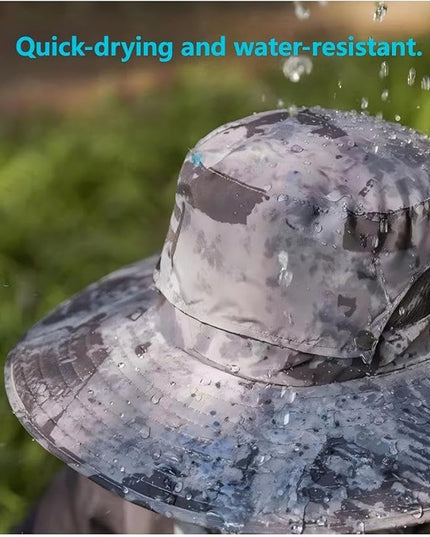 Solar Fan Hat Rechargeable 2Detachable Solar Fans,Water-Repellent Wide Brim Bucket Hat, Outdoor Camping Hiking Golf Sun Hat