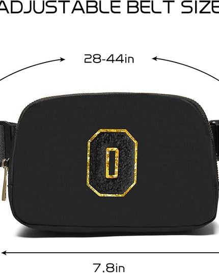 Gitus Belt Bag Fanny Pack Crossbody Bags with Initial Letter Patch Gifts for Wife Older Women Mother Coworker Bridesmaid Anniversary Travel Gifts Beach Gifts (Black-O)