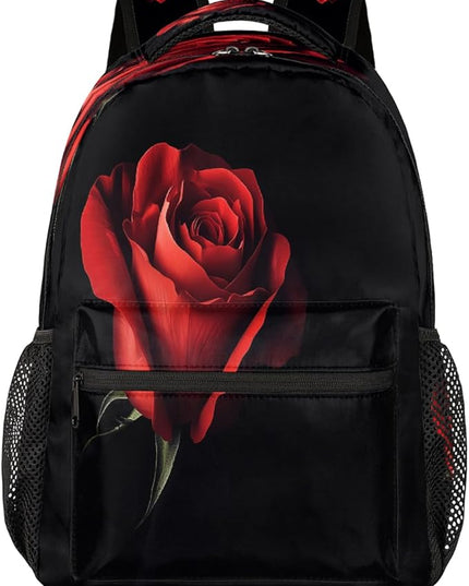 Large Backpack with 15.6 Inch Laptop Compartment, Red Rose Adult Backpack for Work, Travel & School College Boys Girls