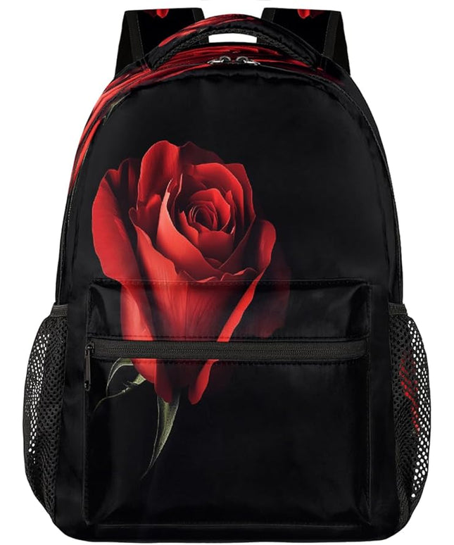 Large Backpack with 15.6 Inch Laptop Compartment, Red Rose Adult Backpack for Work, Travel & School College Boys Girls
