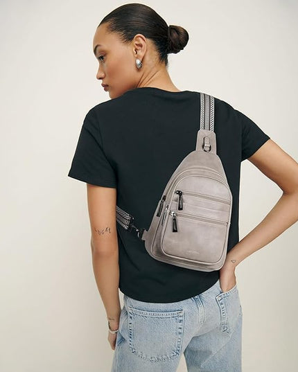 Sling Bag for Women Crossbody Bags Fanny Packs Sling Purse Backpack Shoulder Bag Vegan Leather Chic Travel Light Grey
