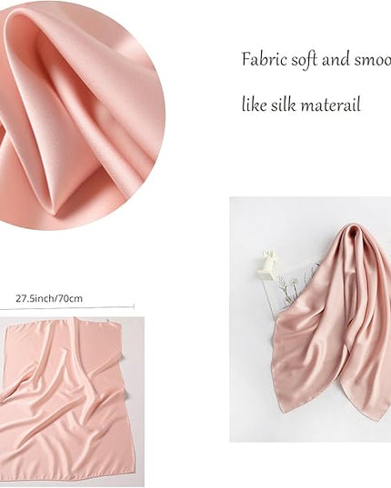 CHUNG Women's Square Satin Scarf 27.5" Bandanas Solid 50s Retro Neck Scarves Emulation Silk Handbag Hair Ribbons Necktie