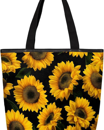 Pardick Canvas Tote Bags, Sunflower Floral Tote Bag Eco Friendly Reusable Grocery Shopping Bagsfor Beach, Books, Women with Zipper Inner Pocket