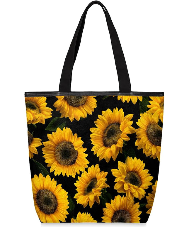 Pardick Canvas Tote Bags, Sunflower Floral Tote Bag Eco Friendly Reusable Grocery Shopping Bagsfor Beach, Books, Women with Zipper Inner Pocket