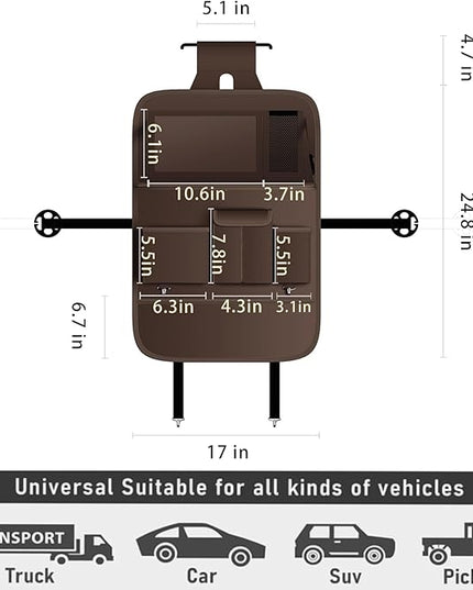GMQ Back Seat Car Organizer 1 Pack,Backseat Organizer with Tray,Multifunctional Car Seat Back Storage Box with Foldable Tablet Holder (Coffee, Plain weave)