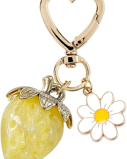 Agromusk Cute Strawberry Keychain,Bag Charms,Kawaii Heart Flower Daisy Key chains Accessories Decor for Girls Purse Gift