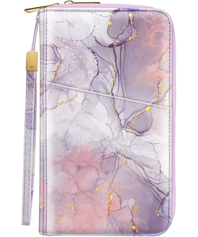 Family Passport Holder Wallet RFID Blocking Document Organizer PU Leather Mulit-purpose Travel Wallet Credit Cards Case for Women Men, Smokey Purple