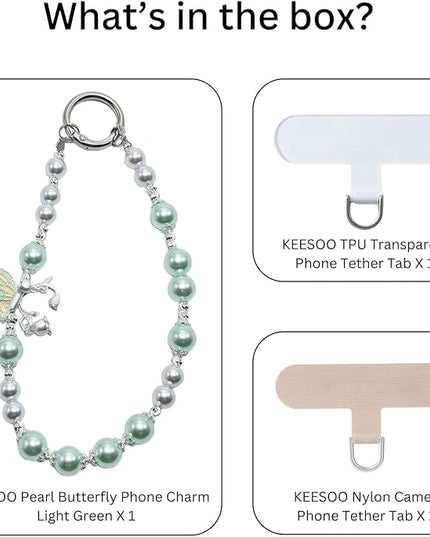 Korean-Style Pearl Butterfly Phone Charm - Luxe Hands-Free Elegance, Universally Compatible with iPhone & Android, Radiating Timeless Charm, Light Green