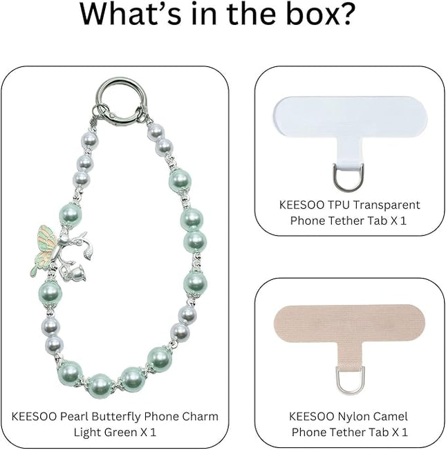Korean-Style Pearl Butterfly Phone Charm - Luxe Hands-Free Elegance, Universally Compatible with iPhone & Android, Radiating Timeless Charm, Light Green