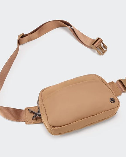 Pander Everywhere Belt Bag for Women, 5 Zipper Pockets Nylon Crossbody Fanny Pack Purse (Caramel Burnt).
